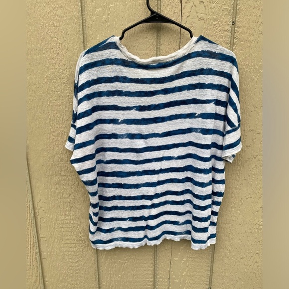 Lauren Ralph Lauren Blue&White Striped Boxy Linen Short Sleeve Shirt Size Large - Picture 5 of 8